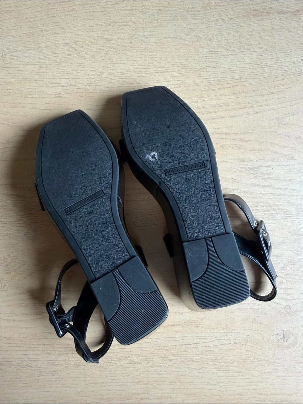 Marc Fisher Black Buckle Strap Wedge Sandals Women's Size 9